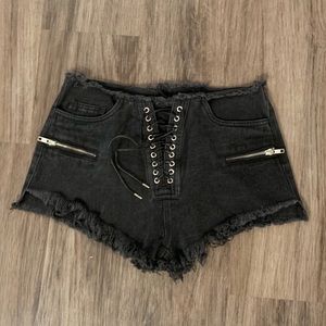 black denim shorts